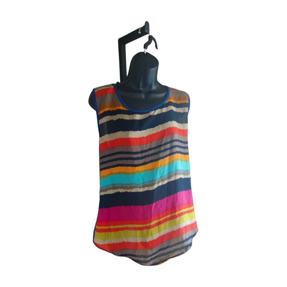 Le Fash NWOT Blue/Multi Color Abstract Sleeveless Blouse/Tank Top Size Large